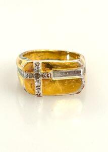 Men&rsquo;s Sterling Silver Ring 925, Gold Plated, Cross Motif With Accent Stones, Size Unknown