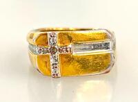 Men&rsquo;s Sterling Silver Ring 925, Gold Plated, Cross Motif With Accent Stones, Size Unknown - 2