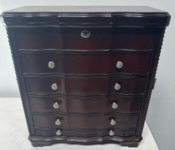 Large 7-Drawer Mahogany Jewelry Armoire with Lock, Velvet Lining, Mirror & 2 Necklace Side Doors