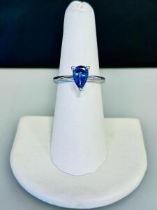 1.12 Carat Pear Tanzanite Solitaire Ring In Sterling Silver, 3.06g, Serial K11E4 Size 6.5