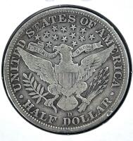1915-D Barber Half Dollar 50&cent; Silver, Denver Mint, VF30, 90% Silver, 1.205" Diameter - 3