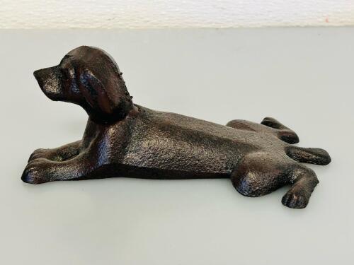 Cast Iron Laying Dog Figurine &ndash; 8" Length, 4.5 lbs, Vintage Style