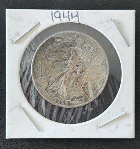 1944 Walking Liberty Half Dollar Silver Coin, 90% Silver, Circulated, US Eagle Design