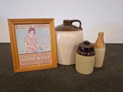 Western Stoneware Jug, Crock With 1901 Patent Lid, And Bottle Set