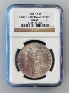 1883-O Morgan Silver Dollar MS64 NGC Lincoln Highway Hoard 90% Silver New Orleans Mint