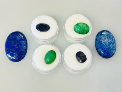 Brazilian Emerald & Mozambique Sapphire Cabochons, Afghanistan Lapis Lazuli 6-Stone Lot
