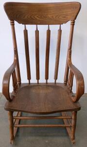 Traditional Wooden Windsor Spindle-Back Rocking Chair, Brown Finish, Hardwood, 43" Tall