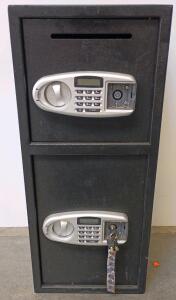 Dual-Compartment Electronic Drop Safe, 2 Keypad Locks, 3 Override Keys, Approx. 35"x14"x14", Black