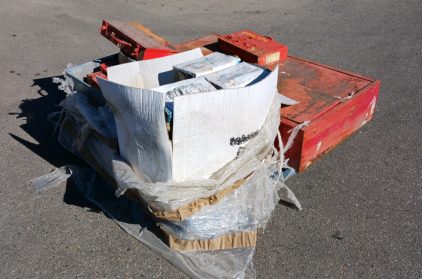 Pallet with Metal Parts Cabinet, Toolboxes, and More