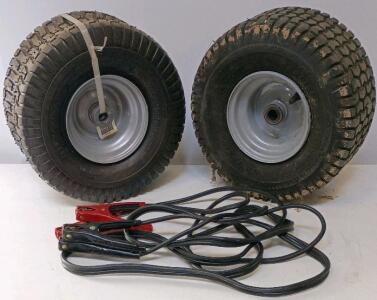 (2) 4.80/4.00-8 Lawn Tractor Utility Cart Tires & Steel Wheels, With Jumper Cables,