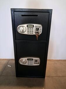 Steel Double Compartment Depository Safe With Digital Keypad & Drop Slot, ~27"x14"x14", Black
