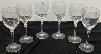 Towle Austria Genuine Lead Crystal Wine Glasses, Set Of 6, Crest Etched, 24% PbO