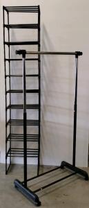 Adjustable Portable Clothes Rack with Wheels & 10-Tier Plastic/Metal Shoe Rack