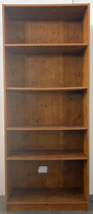 Brown 5-Shelf Freestanding Bookcase, MDF, Cable Cutout In Back Panel