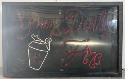 Illuminated Neon Sign "Your Daily Fix" With Rx Cup Graphic, UL Certified
