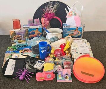 Two Pool Chairs, 5 PEVA Tablecloths, Pot, Vase, Picnic Utensils in Carrying Case, Mesh Hammock, Eurographics Puzzle, Tug Leash, Tens Unit and More