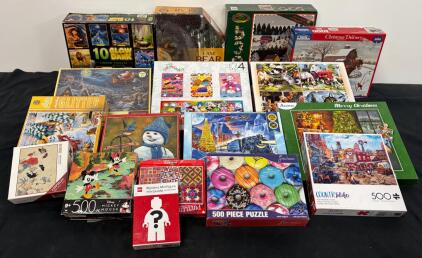 Lot of 20+ Jigsaw Puzzles, 100-1000 Pieces, Buffalo, Ceaco, Christmas, Disney, Glow, Advent, More