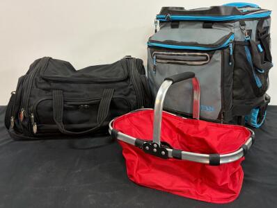 Olympia Duffel Bag, Titan Deep Freeze Rolling Cooler, Red Folding Basket