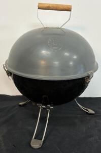 Weber Smokey Joe 14-Inch Portable Charcoal Kettle Grill, Black Bowl, Gray Lid, Wood Handle