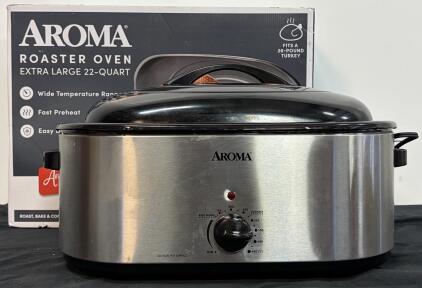 Aroma ART-712SB 22-Quart Roaster Oven, 1,450W, Stainless Steel, Self-Basting Lid
