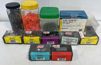 Large Assortment of Nails, Screws & Roofing Fasteners &mdash; Grip-Rite, Dickson, 1 lb Boxes, 250+ Pcs