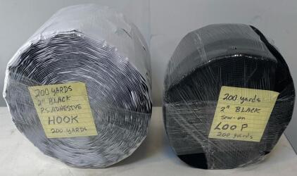 2 Rolls 2&rdquo; x 200 Yards Black Hook & Loop Fastener Tape: PS Adhesive Hook, Sew-On Loop