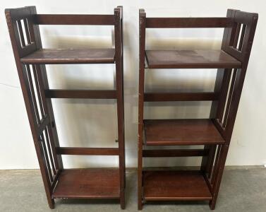 Pair of 3-Shelf Folding Wooden Bookcases, Stackable Design