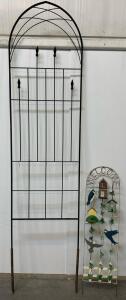 Decorative Metal Garden Trellis Set &ndash; 8ft Black Arched Grid & 4.5ft &ldquo;Welcome&rdquo; Birdhouse Design