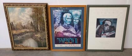 Framed Lorenz Landscape Painting, Tapati Rapa Nui 2019 Poster, Gershwin Centennial Print