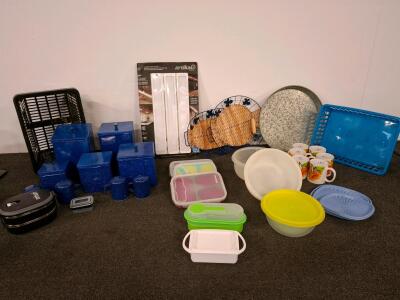 Assorted Kitchen Storage: BetterDish, Intuit, EcoOne, Royal Norfolk, Metal Canisters, And Mugs