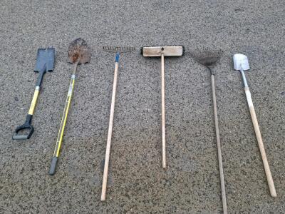 6-Piece Yard Tool Set&mdash;Shovels, Bow Rake, Push Broom, Leaf Rake, Mixed Handle Types
