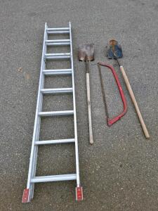 Werner D716-2 16ft Aluminum Extension Ladder, Type III, 200lb Capacity, USA, 2-Section saw, 2 shovels