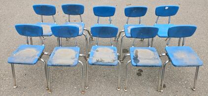 Virgo Blue Stacking School Chairs, Set of 10, Chrome Frame, Polypropylene Seat/Back, 14&ndash;16" Seat Height