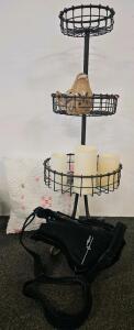 Decorative Rack, Three Electric Candles, DonJoy Pillow, and More