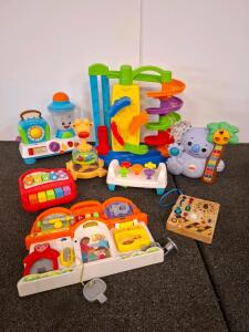 Fisher-Price & VTech Toddler Activity Toy Lot - Marble Run, Busy Board, Musical Piano, Shape Sorter