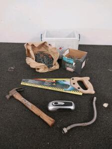 Stanley Toolbox Saw, Grip-Rite 1-1/4" Roofing Nails, Cooler, Hammer & More
