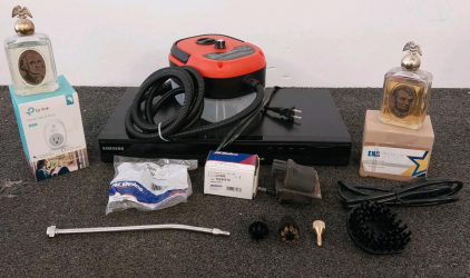 MSL AH-SL-001 1500W Steam Cleaner, Multi-Attachments, 110V, High Temp, Red/Black(tested, powers on), Samsung HT-E350/ZA 5.1 Home Theater Receiver/DVD, HDMI, TP-Link HS100 Smart Wi-Fi Plug, S/N Listed, Avon Tribute Aftershave & More