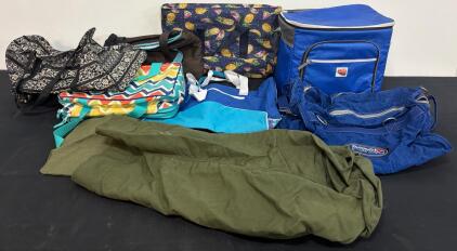 Collection Of Bags Including Pepsi Duffle Bag, Glacier&rsquo;s Edge Cooler, Military Canvas Sea Bag