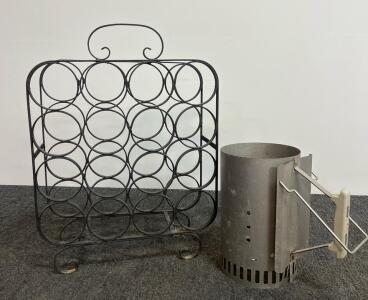 12-Bottle Black Metal Freestanding Wine Rack With Scrollwork Design, Weber Rapidfire Chimney Starter, Aluminized Steel, 12"x7.5", Heat Shield, Plastic Handle