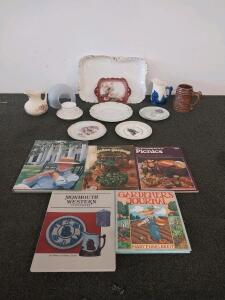 Antique Haviland France, Wheelock Germany, Thomas Bavaria China Set, Books, Monmouth Western Indian Chief Stoneware Mug & Blue Pitcher + Signed Reference Book