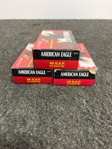 Federal American Eagle .45 G.A.P. 185 Grain FMJ, 150 Rounds, Brass Case, In Boxes