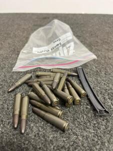 21 Rounds 7.62x39MM FMJ Surplus Steel Case Ammo With Stripper Clip, Military Style