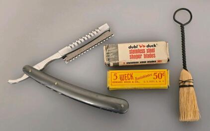 Dubl Duck Professional Hair Shaper Razor Set With Blades & Brush, Vintage Barber Tool
