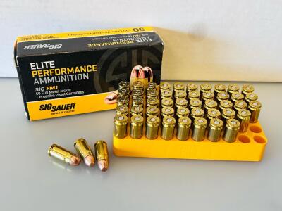 SIG Sauer .357 SIG 125Gr FMJ Elite Performance Ammo, 50 Rounds, Brass Case
