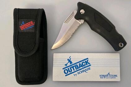 Schrade Outback SG7 Folding Pocket Knife, 3.5" Partially Serrated Blade, Lockback Mechanism