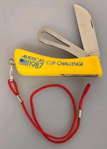 INOX Solingen Germany Mariner&rsquo;s Knife - America&rsquo;s Cup 1987, Yellow Handle, Marlinspike, Lanyard