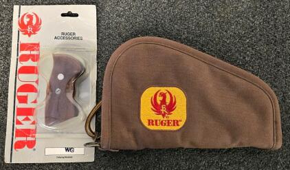 Ruger Oversize Walnut Grip for Super Redhawk/GP100 & Vintage Ruger Soft Pistol Case, NOS
