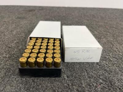 .45 Rim 185gr JHP Ammunition, 100 Rounds, Brass Case, Hand-Labeled Boxes