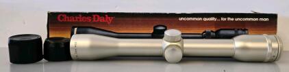 Charles Daly 4x32 Rifle Scope, Silver, Korea, Model 0194090, 1&rdquo; Tube, Box & Caps Included