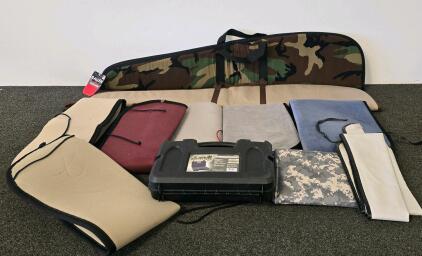 Mixed Lot of 10 Gun & Pistol Cases - Hard & Soft, Mossy Oak, Allen, Camo, Padded, Assorted Sizes